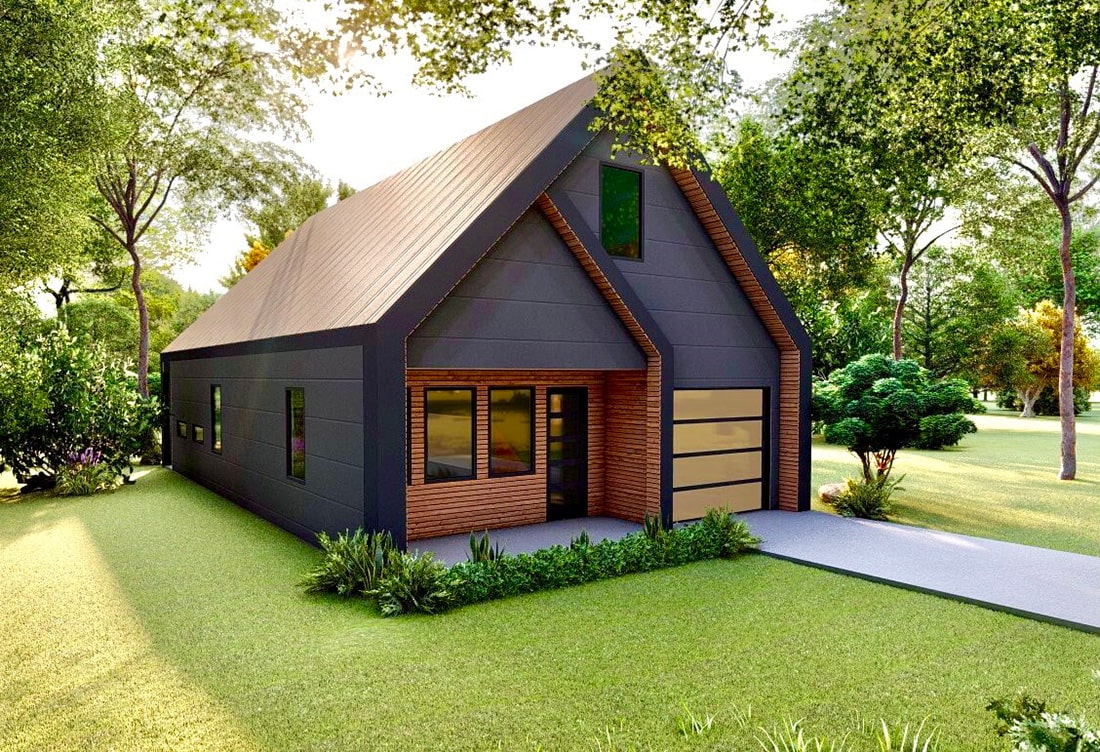 modern house with bright green yard